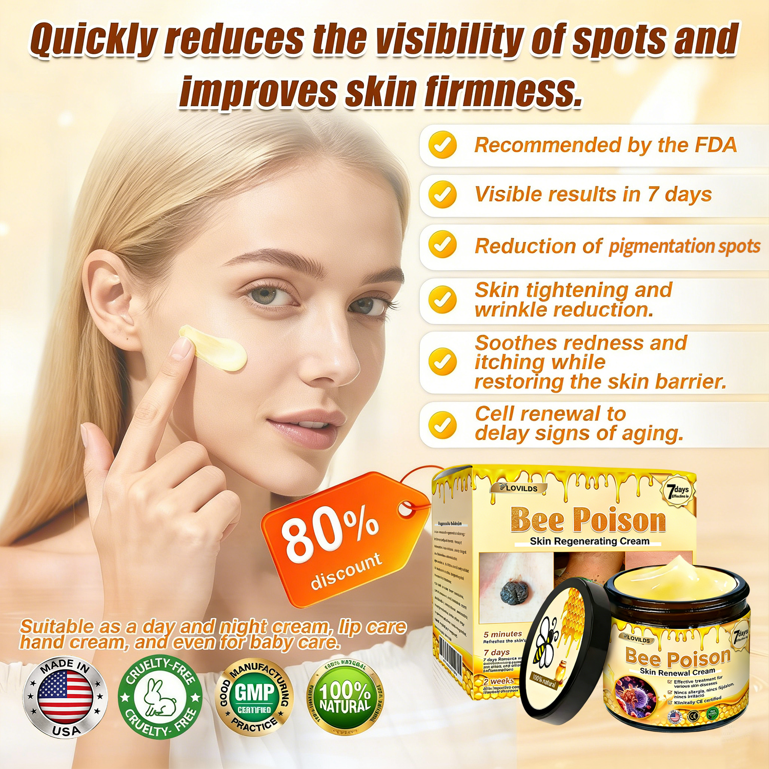 𝐋𝐎𝐕𝐈𝐋𝐃𝐒™ 𝐁𝐞𝐞 𝐏𝐨𝐢𝐬𝐨𝐧 𝐀𝐥𝐥-𝐢𝐧-𝐎𝐧𝐞 𝐂𝐫𝐞𝐚𝐦–🌸 Anti-aging,Hydrating, Skin Repair, Even Tone, Acne and Dark Spot Treatment, Wart and Mole Removal, Psoriasis Relief