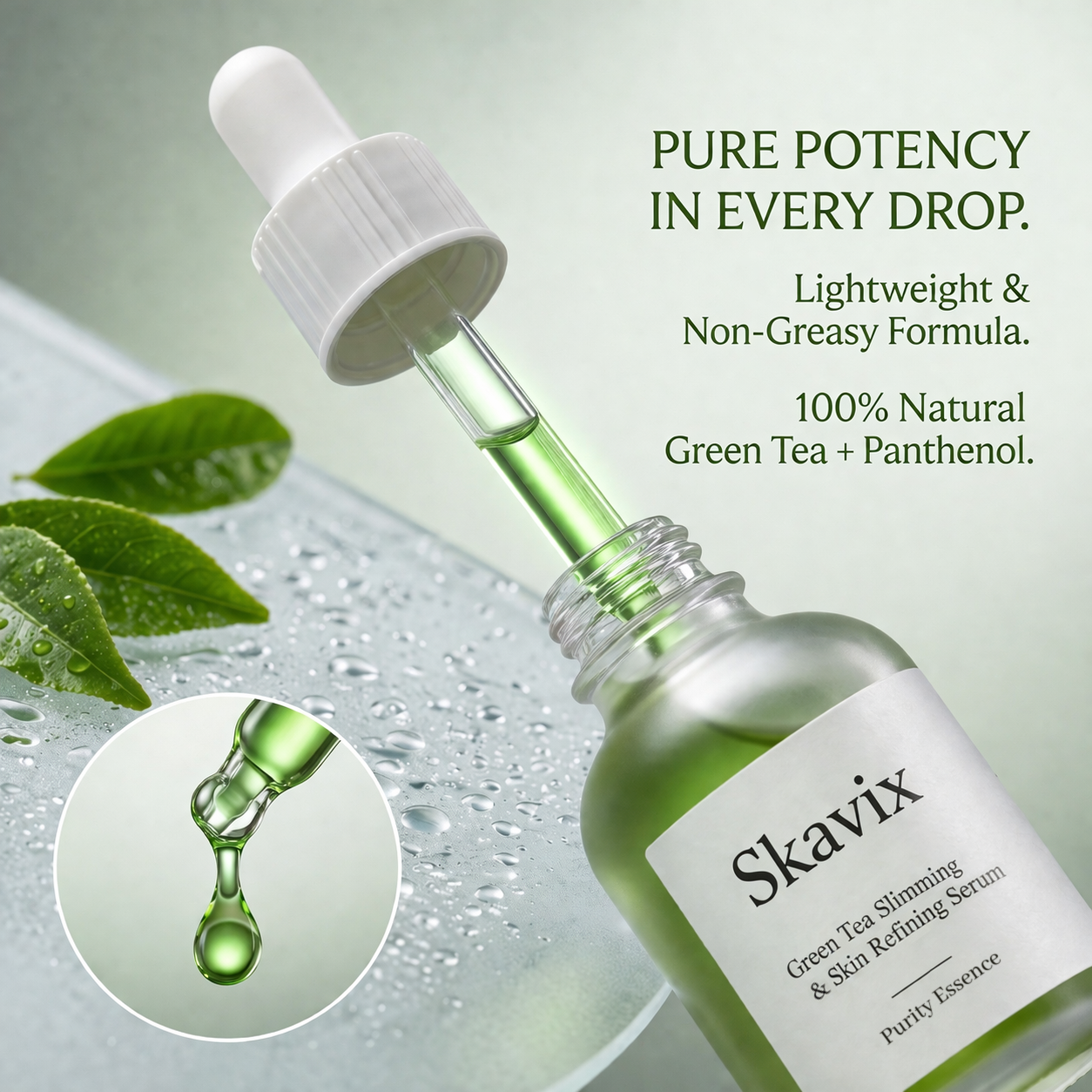 🌿Skavix Green Tea Slimming & Skin Refining Serum — Sculpt & Glow Overnight💥