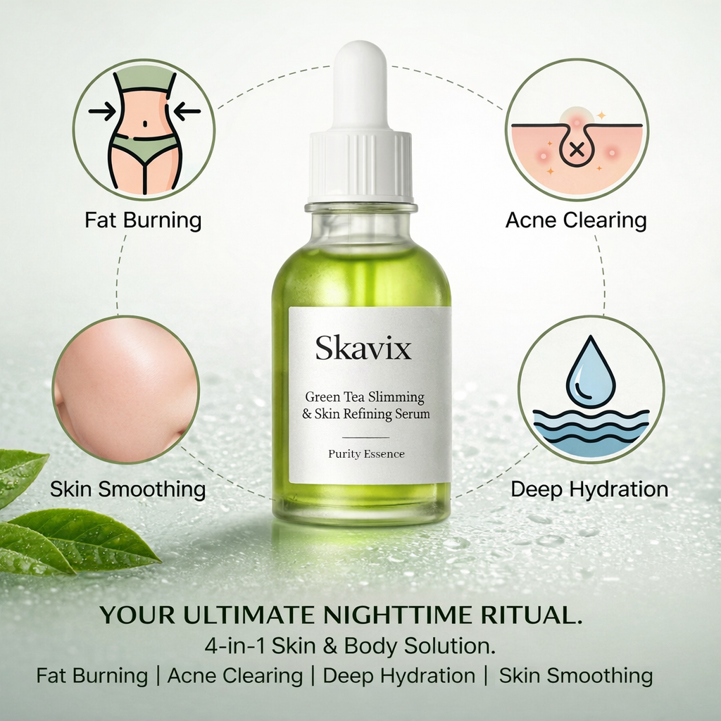 🌿Skavix Green Tea Slimming & Skin Refining Serum — Sculpt & Glow Overnight💥